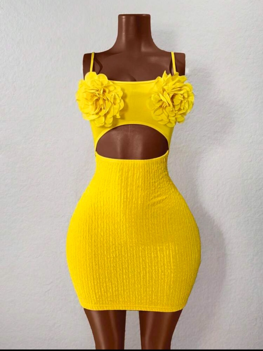 Yellow Ribbed Cutout Bodycon Mini Skirt - Brand - Picture 2 of 5